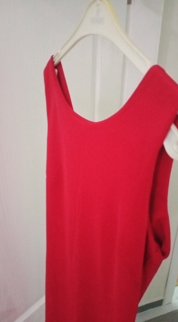 Kırmızı Midi Kolsuz V Yaka Elbise - Görsel 2