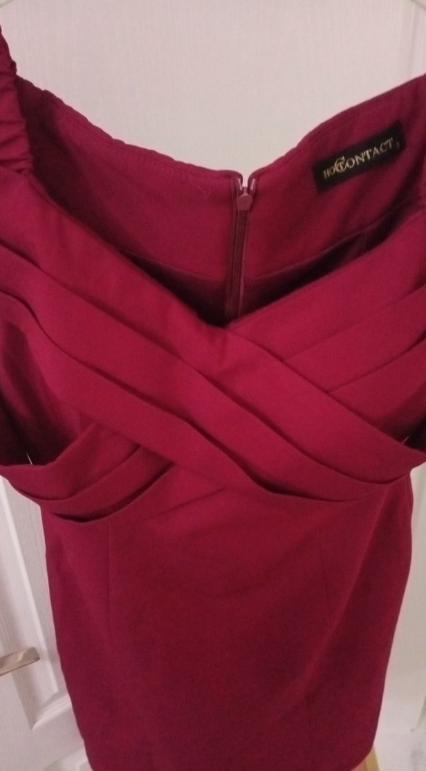 Fuşya Drapeli Mini Abiye Elbise - Görsel 4