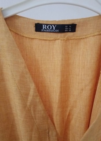 Düğmeli Sarı Keten Kadın Tulum - Görsel 4