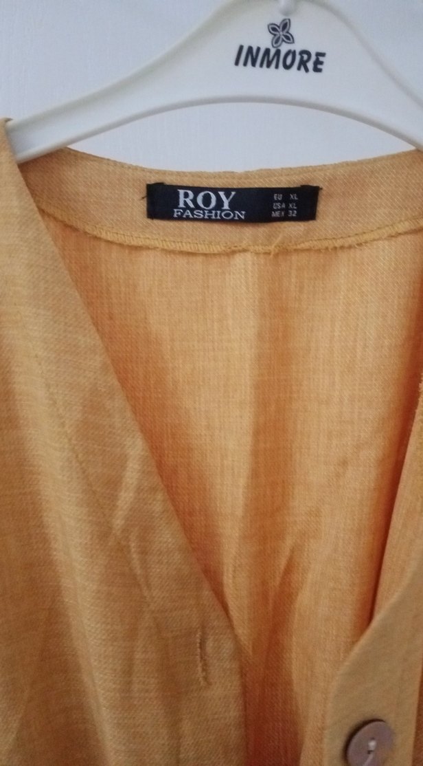 Düğmeli Sarı Keten Kadın Tulum - Görsel 4