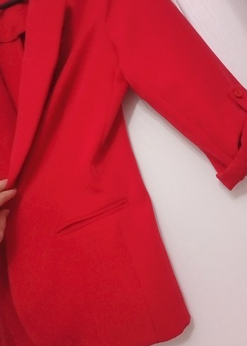 Kırmızı Kadın Midi Blazer Ceket - Görsel 4