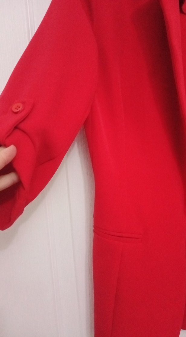 Kırmızı Kadın Midi Blazer Ceket - Görsel 2