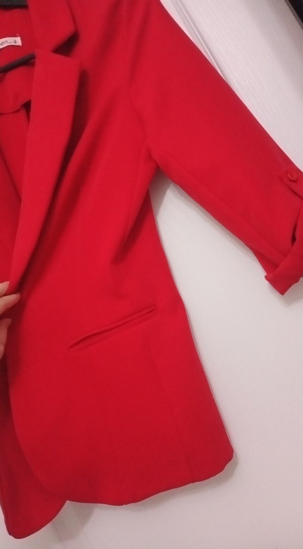 Kırmızı Kadın Midi Blazer Ceket - Görsel 4