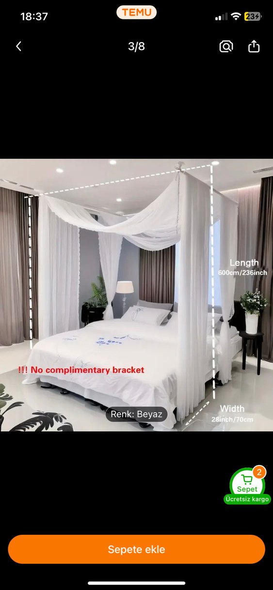 Beyaz Nakışlı Yatak Perdesi Cibinlik - Görsel 3