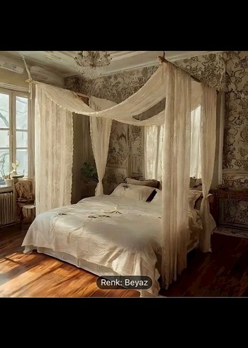 Beyaz Batik Desenli Yatak Perdesi Cibinlik - Görsel 2