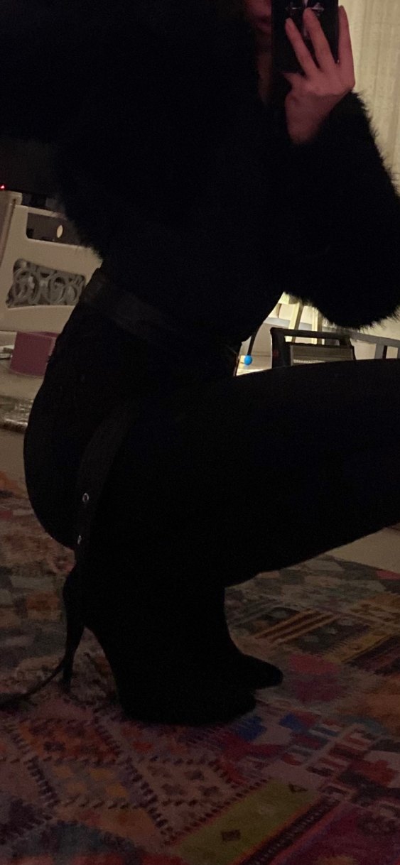 Siyah Süet Diz İnce Topuklu Bot - Görsel 3