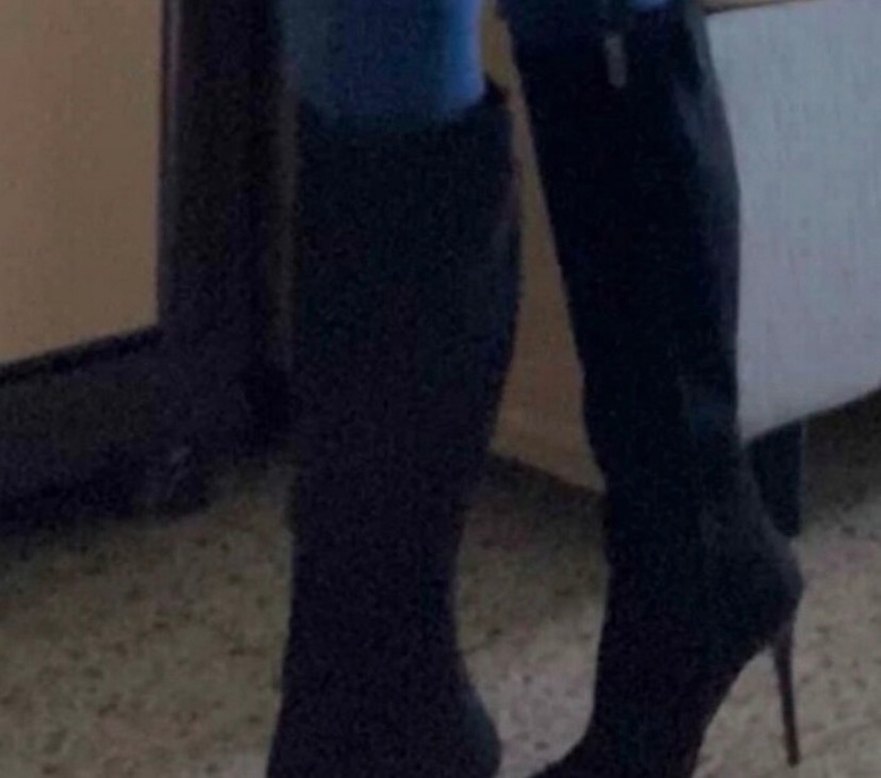 Siyah Süet Diz İnce Topuklu Bot - Görsel 2