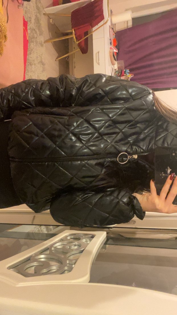 Kadın Siyah Deri Mont Sokak Stili Ceket - Görsel 3