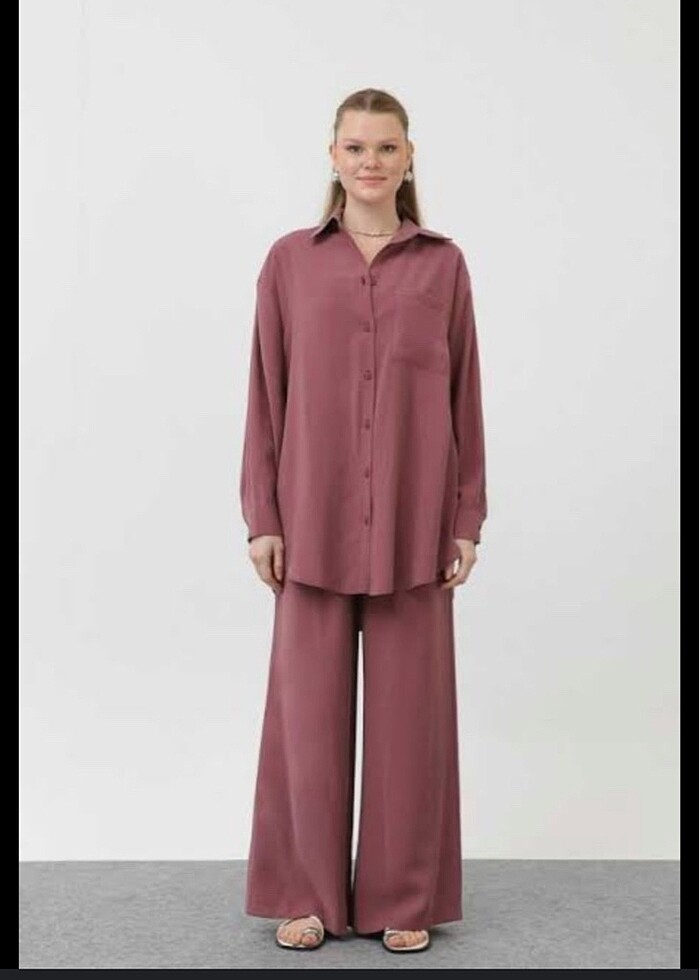 Gömlekli ikili takım  gül kurusu rengi - Görsel 2
