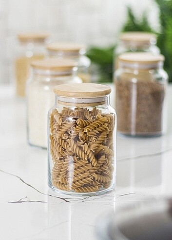 6 ADT 800ML BAMBU KAPAKLI CAM KAVANOZ SAKLAMA KABI 