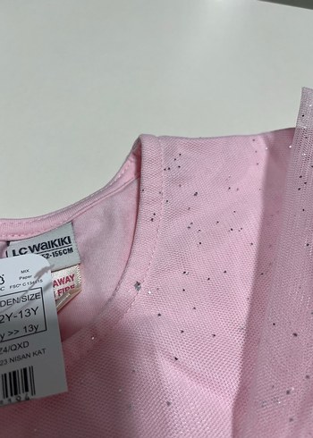 12-13 Yaş Beden pembe Renk Pembe Uzun Kollu Kız Çocuk Tül Elbise