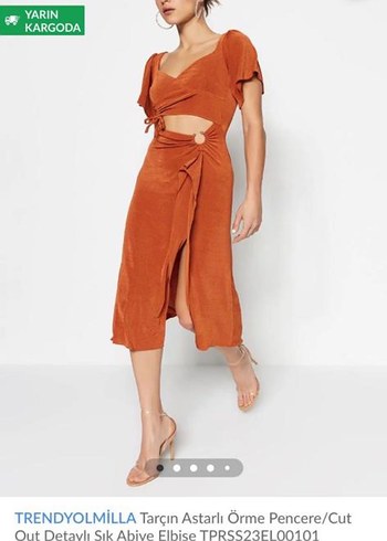 V Yaka Kahverengi Süet Uzun Elbise - Görsel 3