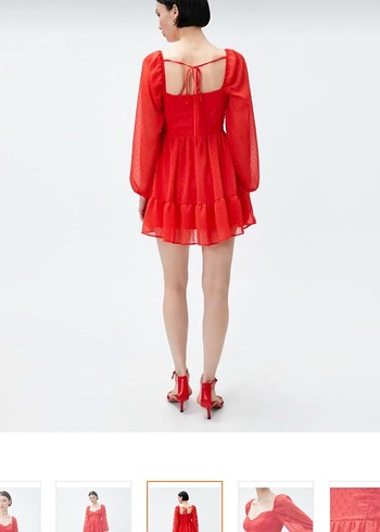 Kırmızı Mini V Yaka Fırfırlı Elbise - Görsel 2
