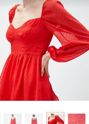 Kırmızı Mini V Yaka Fırfırlı Elbise - Görsel 3