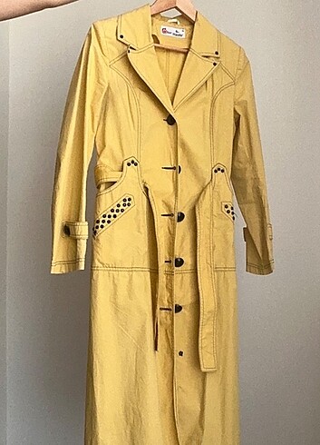 38 Beden sarı Renk Yüzde Yüz Pamuk Trenchcoat