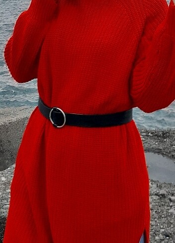Kırmızı renk uzun tesettür kazak