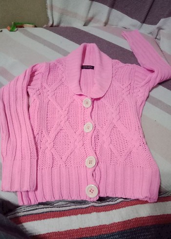Düğmeli Pembe Triko Kadın Hırka