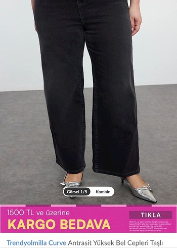 Trendyolmilla Curve Antrasit Yüksek Bel Cepli Kadın Jean - Görsel 2