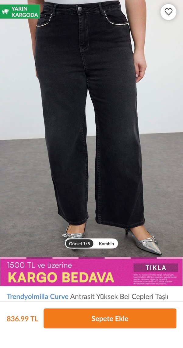 Trendyolmilla Curve Antrasit Yüksek Bel Cepli Kadın Jean - Görsel 2