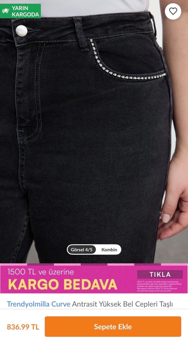 Trendyolmilla Curve Antrasit Yüksek Bel Cepli Kadın Jean - Görsel 3