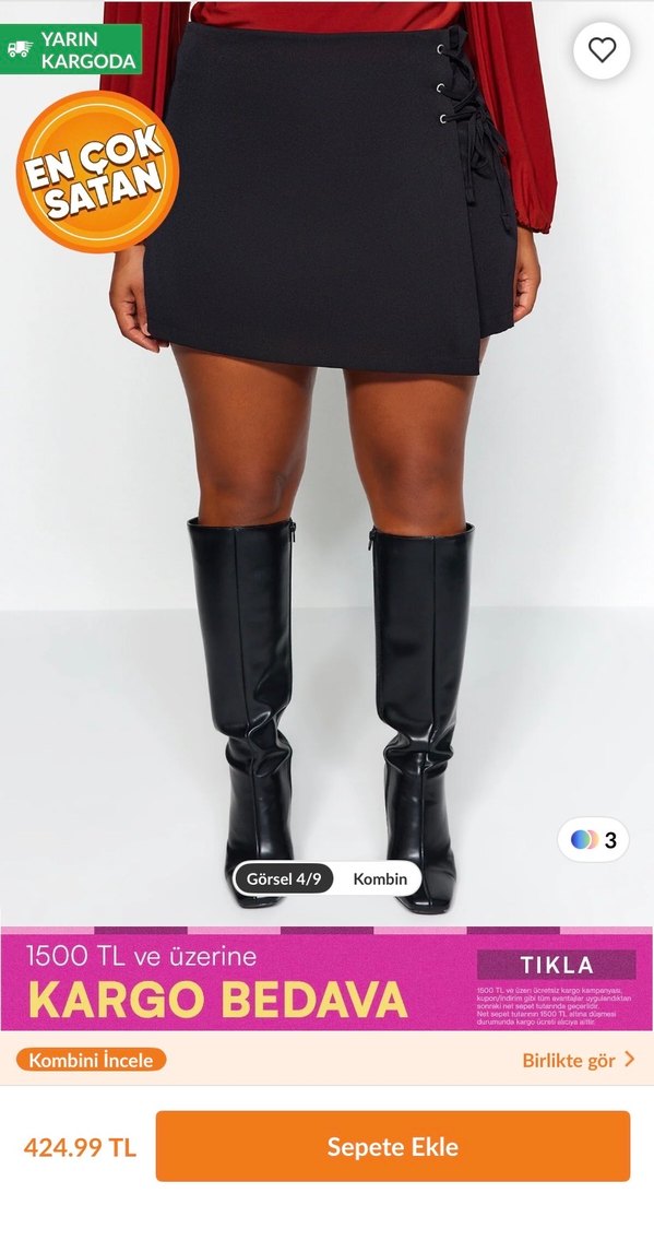 Trendyolmilla Curve Düğmeli Siyah Mini Şort Etek - Görsel 2