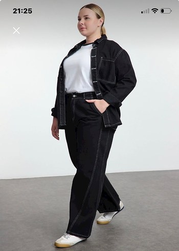 Kadın Siyah Düz Paça Denim Pantolon - Görsel 2