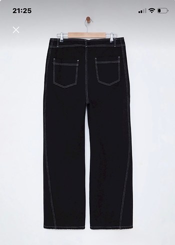 Kadın Siyah Düz Paça Denim Pantolon - Görsel 4