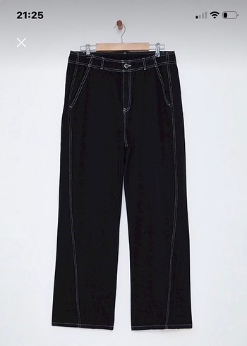 Kadın Siyah Düz Paça Denim Pantolon - Görsel 3