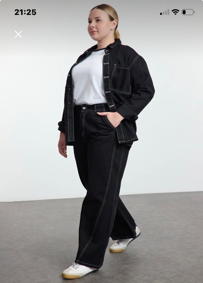 Kadın Siyah Düz Paça Denim Pantolon - Görsel 2