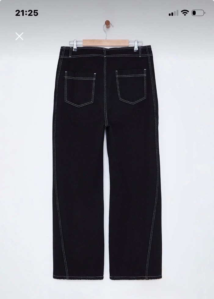 Kadın Siyah Düz Paça Denim Pantolon - Görsel 4