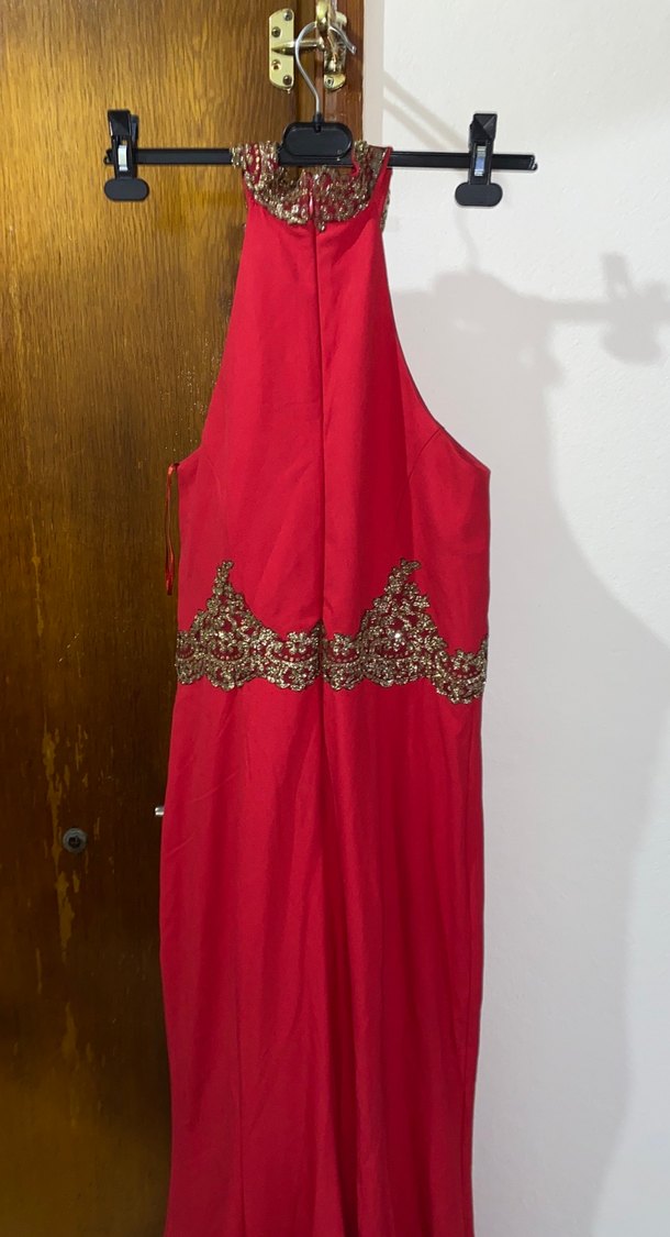 Kırmızı İşlemeli Balık Model Uzun Abiye Elbise - Görsel 3