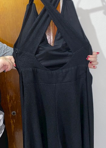 Siyah Drapeli Uzun V Yaka Abiye Elbise - Görsel 3