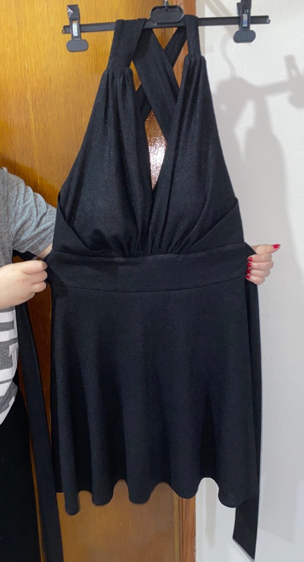 Siyah Drapeli Uzun V Yaka Abiye Elbise - Görsel 2