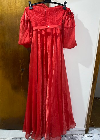 Kırmızı Uzun Drapeli Kadın Abiye - Görsel 5