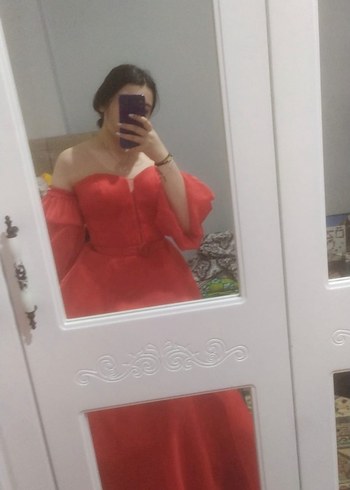 Kırmızı Uzun Drapeli Kadın Abiye - Görsel 4