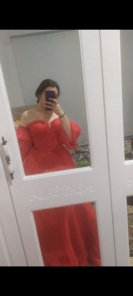 Kırmızı Uzun Drapeli Kadın Abiye - Görsel 4