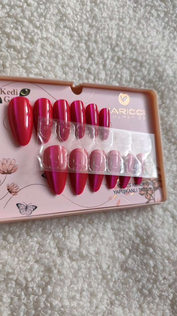 Parlak Pembe Yapışkanlı Takma Tırnak Seti - Görsel 2