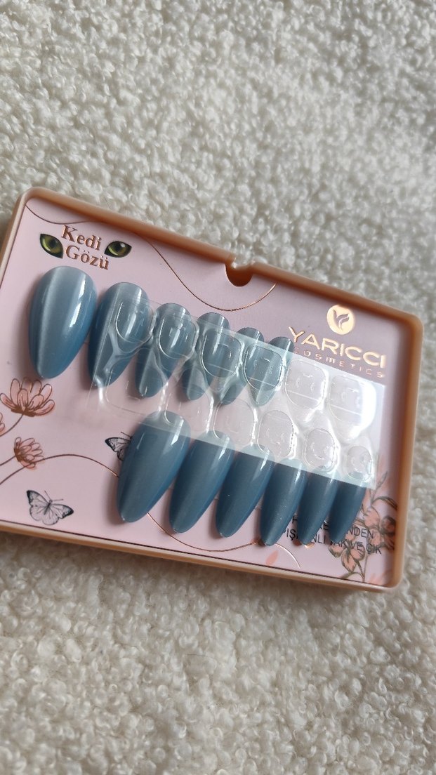 Mavi Gri Kedi Gözü Takma Tırnak Seti - Görsel 3