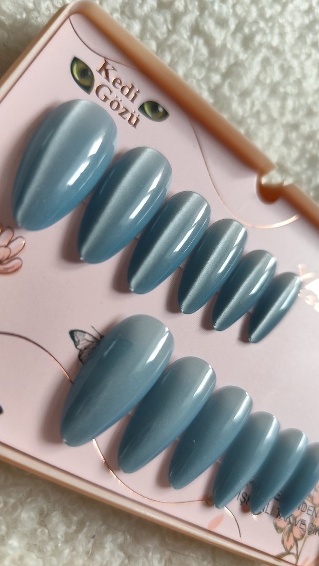 Mavi Gri Kedi Gözü Takma Tırnak Seti - Görsel 2