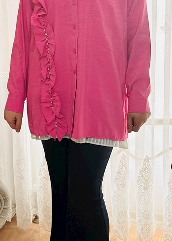 Pembe Fırfırlı Uzun Kollu gömlek - Görsel 3