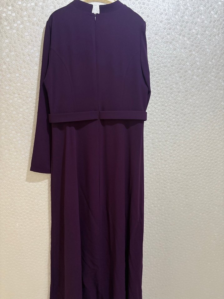 Mor Uzun Kollu Nakışlı Abiye Elbise - Görsel 4