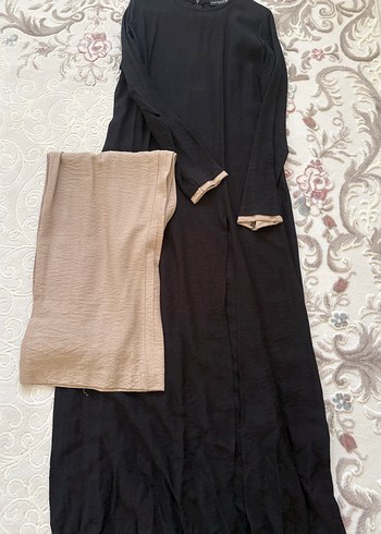 Siyah Uzun Keten Elbise - Görsel 2