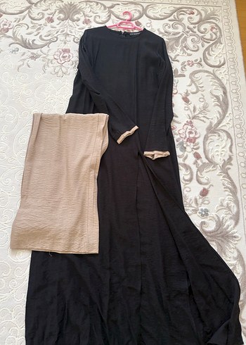 Siyah Uzun Keten Elbise - Görsel 3