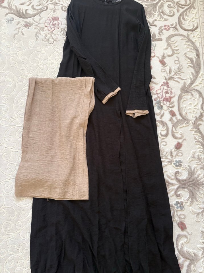 Siyah Uzun Keten Elbise - Görsel 2