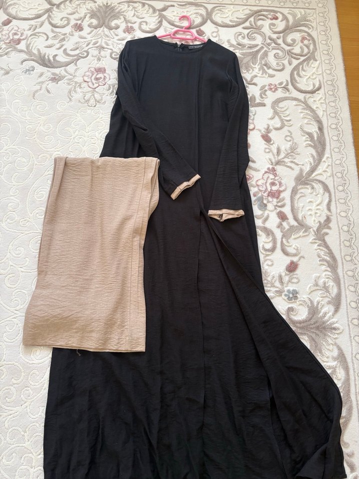 Siyah Uzun Keten Elbise - Görsel 3