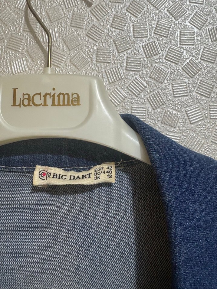 Düğmeli Uzun Mavi Denim Kadın Ceket - Görsel 4