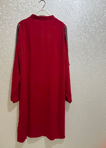 Düğmeli Kırmızı Uzun Kadın Tunik - Görsel 4