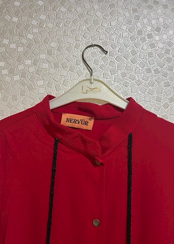 Düğmeli Kırmızı Uzun Kadın Tunik - Görsel 3