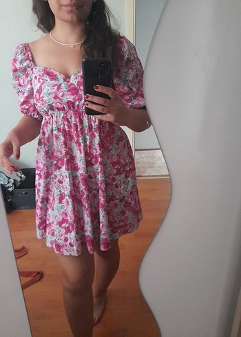 m Beden pembe Renk Pembe Çiçekli Bohem Midi Elbise