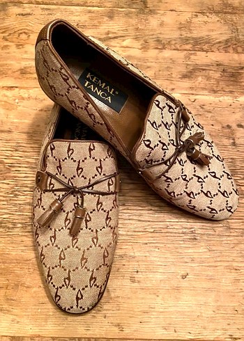 Kahverengi Tokalı Desenli Kanvas Erkek Loafer